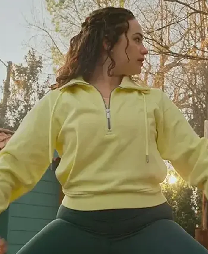 Mary Mouser Cobra Kai S06 Yellow Half-Zip Jacket front