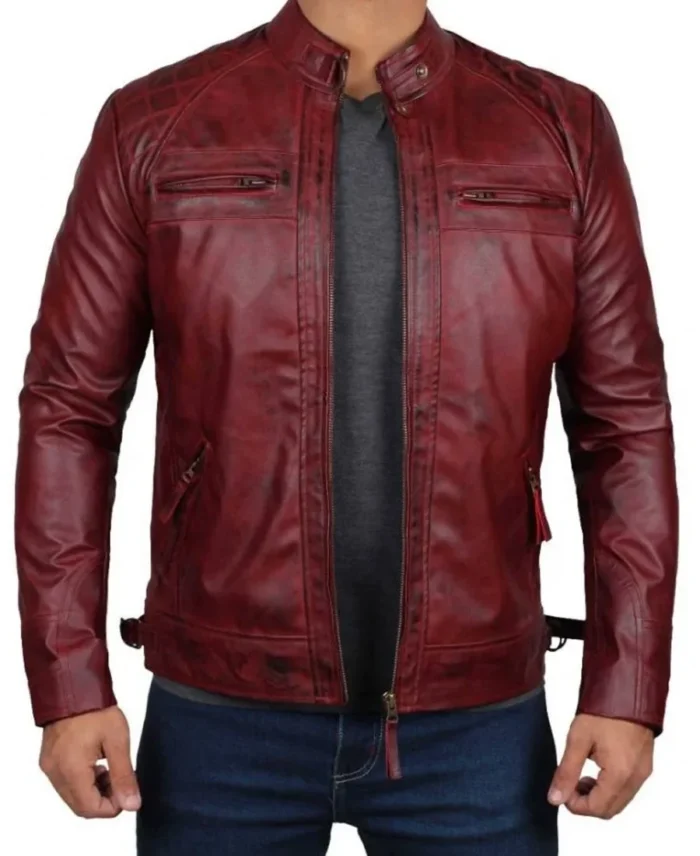 Men's Cherry Red Leather Jacket front