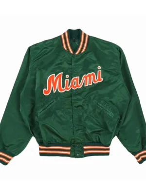 Miami Hurricanes 80’s Green Satin Jacket front