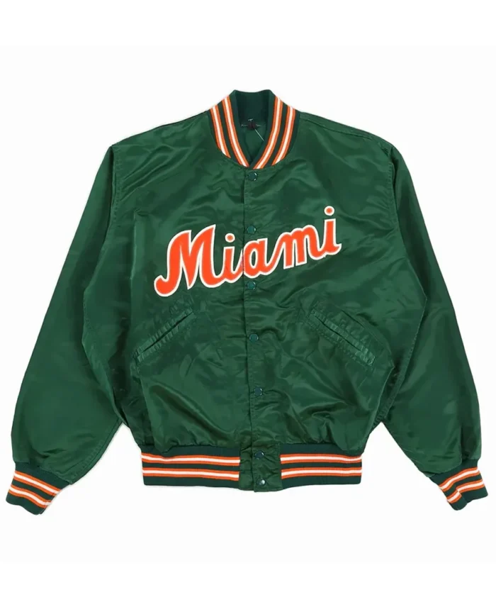 Miami Hurricanes 80’s Green Satin Jacket front