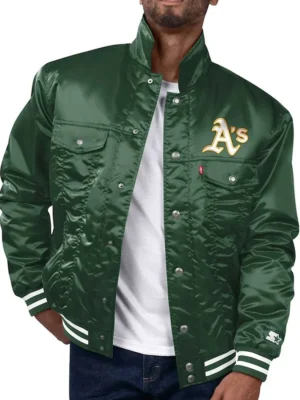 Oakland Athletics Green Silver Tab Trucker Jacket front