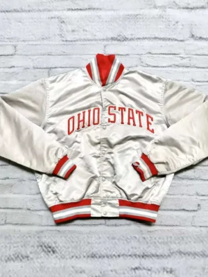 Ohio State Buckeyes 90’s Silver Satin Jacket front