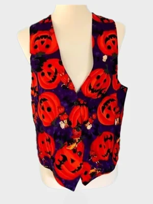 Smiling Red Pumpkins Purple Halloween Vest front
