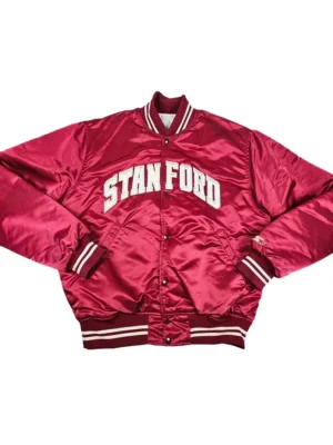 Stanford Spellout Red Varsity Satin Jacket front