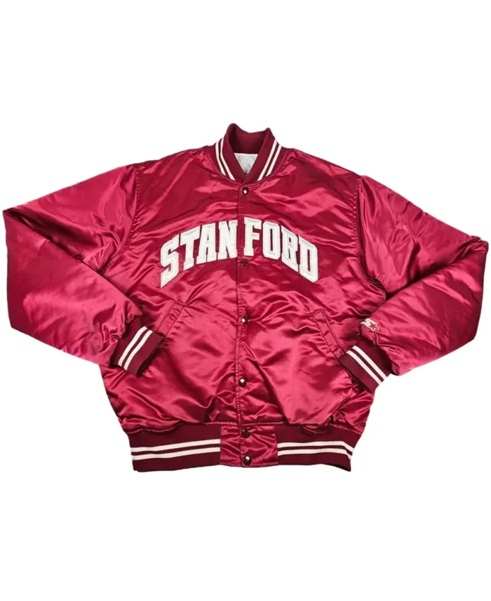 Stanford Spellout Red Varsity Satin Jacket front