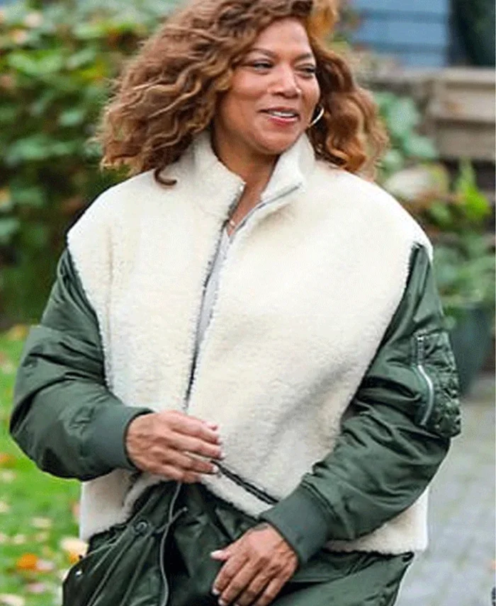 The Equalizer Queen Latifah Green and White Coat front