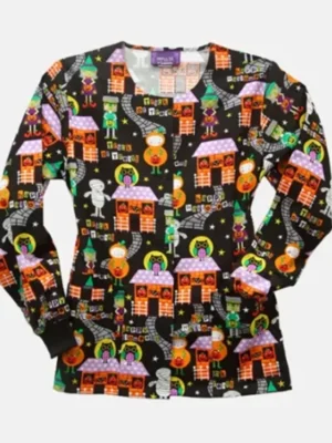 Trick or Treat Halloween Scrub Jacket front