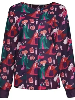 Witch Book Candles Halloween Scrub Jacket front