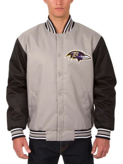 Baltimore Ravens Poly Twill Grey Varsity Baseball Jacket
