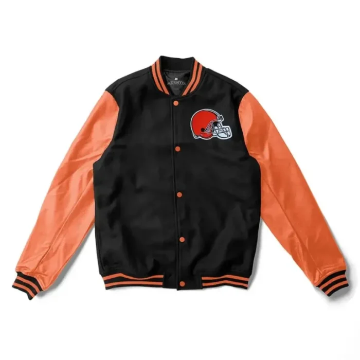 Bernie Cleveland Browns Black and Orange Varsity Jacket