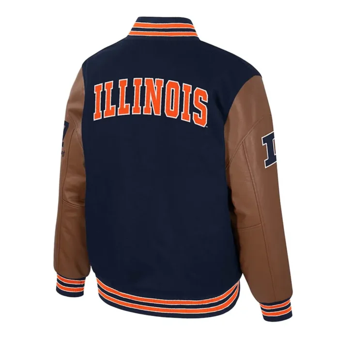 Illinois Fighting Illini Navy and Brown Letterman Jacket Sale