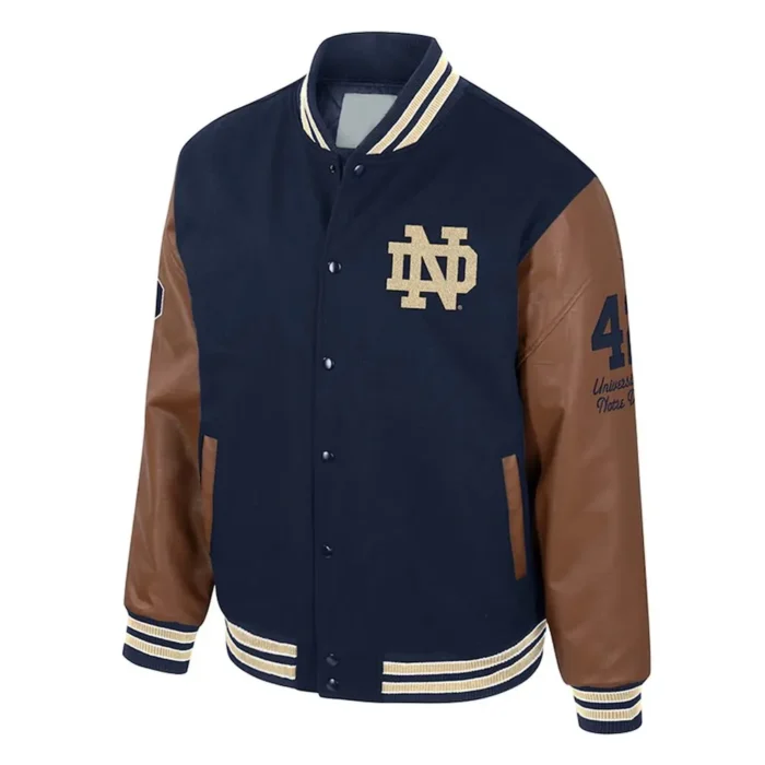 Notre Dame Fighting Irish Navy and Brown Letterman Jacket