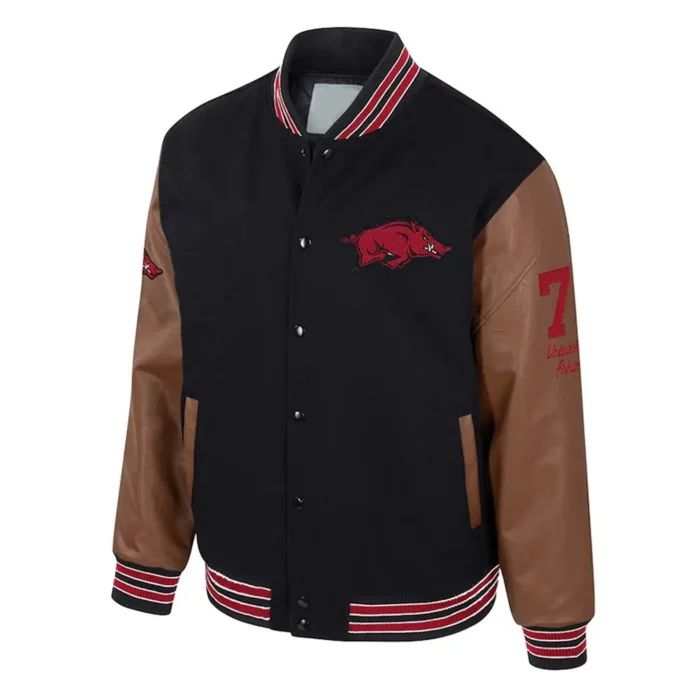 Arkansas Razorbacks Black and Brown Letterman Jacket