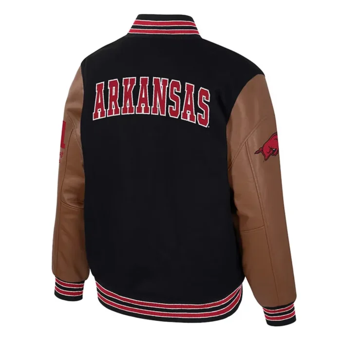 Arkansas Razorbacks Black and Brown Letterman Jacket Sale