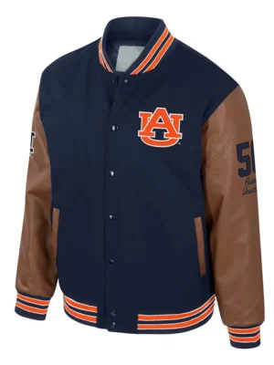 Auburn Tigers Navy and Brown Letterman Jacket