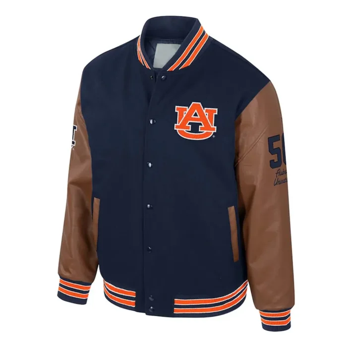 Auburn Tigers Navy and Brown Letterman Jacket