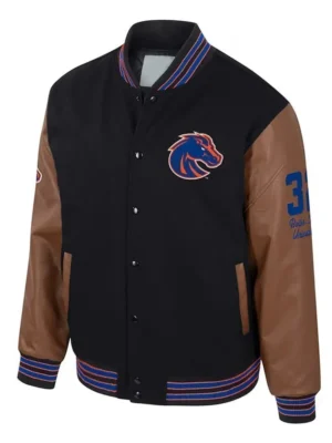 Boise State Broncos Black and Brown Letterman Jacket