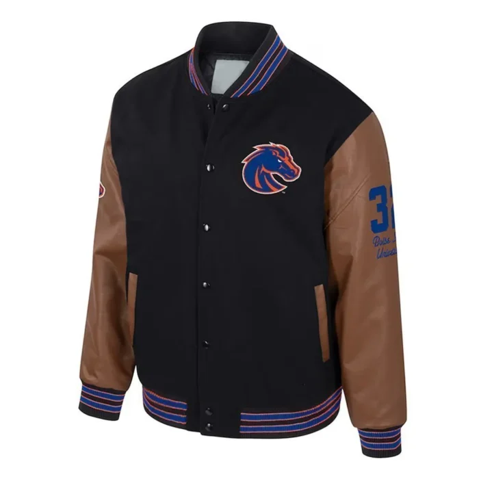 Boise State Broncos Black and Brown Letterman Jacket