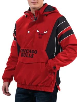 Chicago Bulls Red Home Team Half-Zip Hooded Jacket