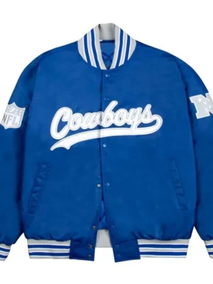 Dallas Cowboys Gray and White Rib Bomber Blue Jacket