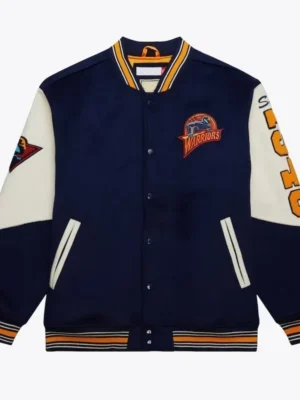 Golden State Warriors Team History Navy Vintage Logo Varsity Jacket