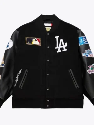 LA Dodgers Black Out Vintage Logo Varsity Jacket
