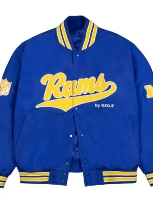 LA Rams Gold Rib Bomber Royal Satin Jacket