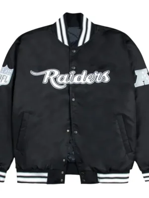 Las Vegas Raiders Gray and White Rib Bomber Black Jacket