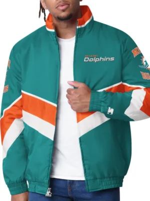 Miami Dolphins Captain Aqua Varsity Satin Jacket