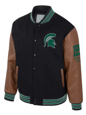 Michigan State Spartans Black and Brown Letterman Jacket