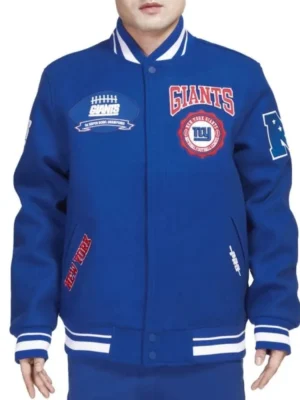 NY Giants Crest Emblem Blue Varsity Jacket