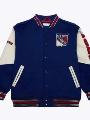 NY Rangers Team History Blue Vintage Logo Varsity Jacket
