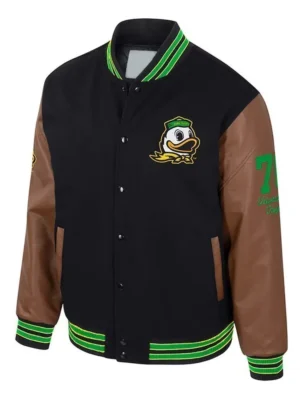 Oregon Ducks Navy and Brown Letterman Jacket
