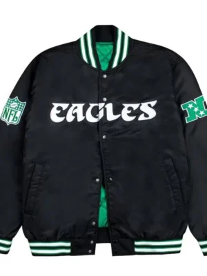 Philadelphia Eagles Green and White Rib Bomber Black Jacket