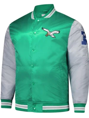 Philadelphia Eagles Kelly Green and Gray Team Satin Jacket