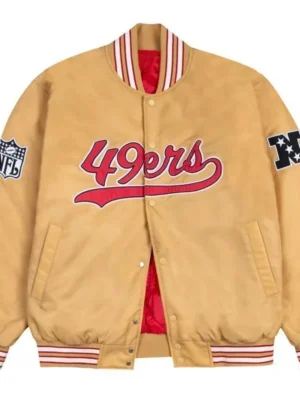 San Francisco 49ers Red and White Rib Bomber Gold Jacket