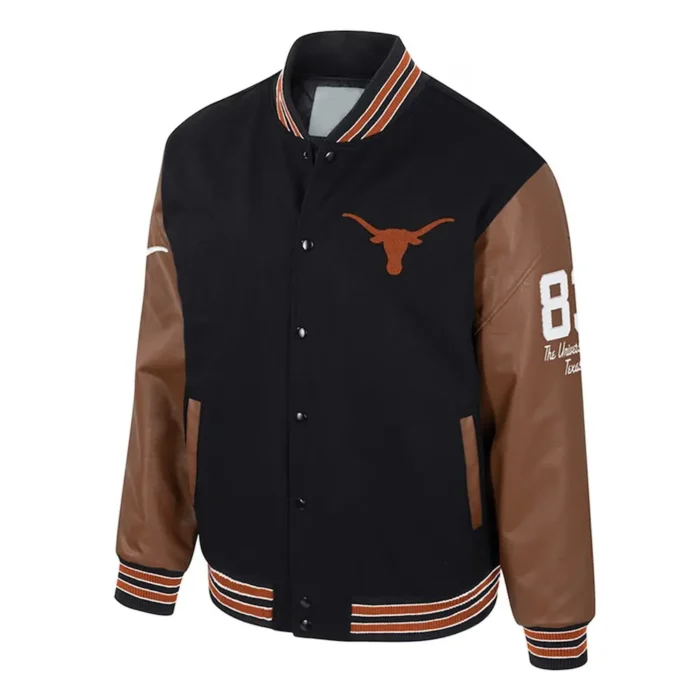 Texas Longhorns Black and Brown Letterman Jacket