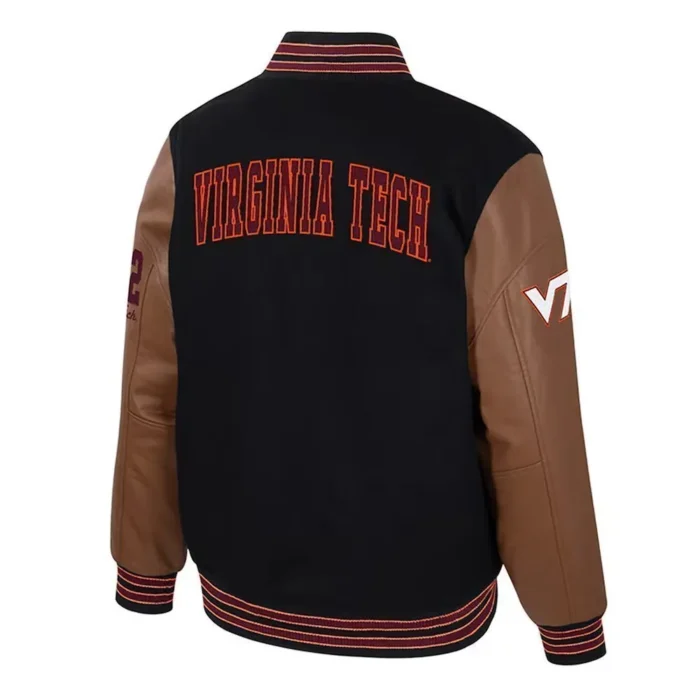 Virginia Tech Hokies Black and Brown Letterman Jacket Sale