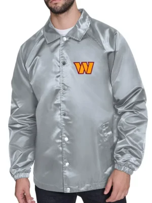 Washington Commanders Printed Logo Raglan Gray Coaches Jacket