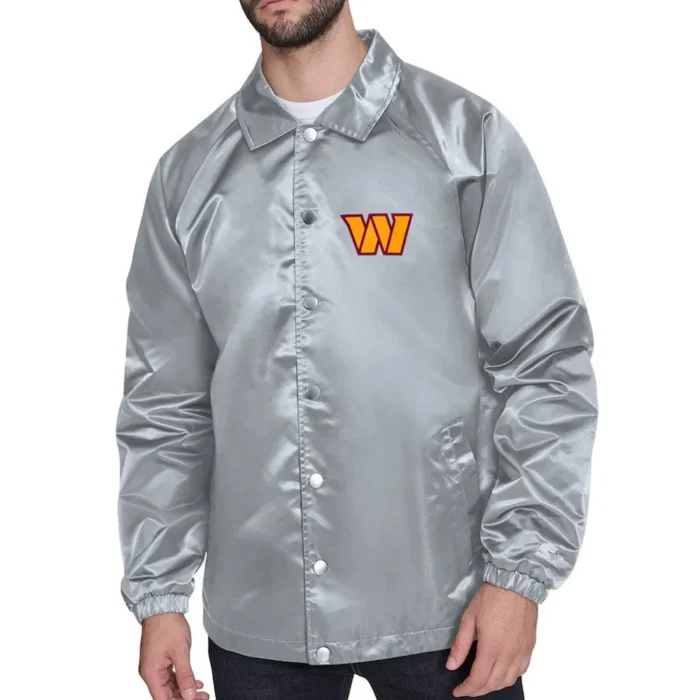 Washington Commanders Printed Logo Raglan Gray Coaches Jacket