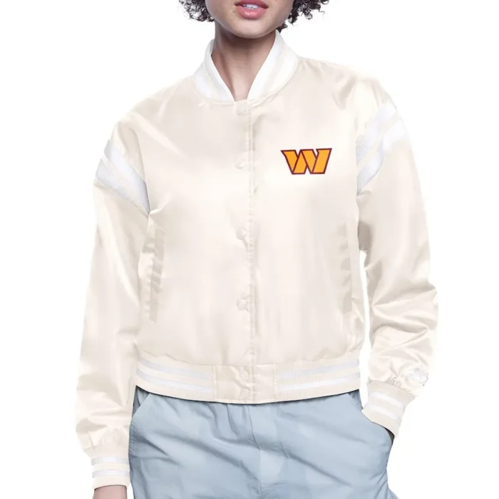 Washington Commanders Round Team Logo Cropped Cream Satin Jacket