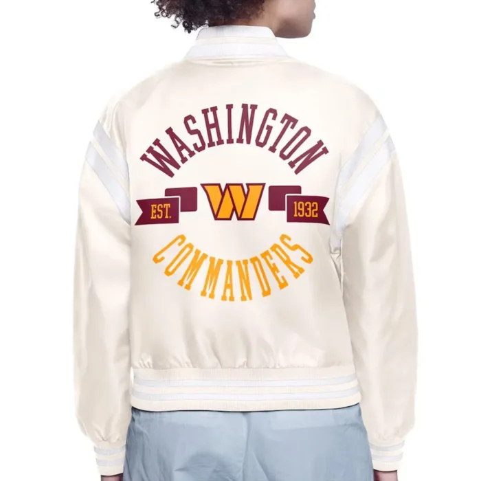 Washington Commanders Round Team Logo Cropped Cream Satin Jacket Sale