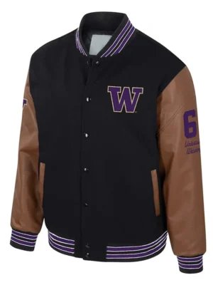 Washington Huskies Black and Brown Letterman Jacket