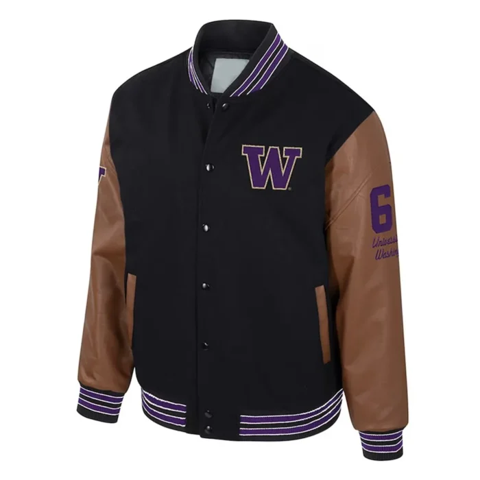 Washington Huskies Black and Brown Letterman Jacket