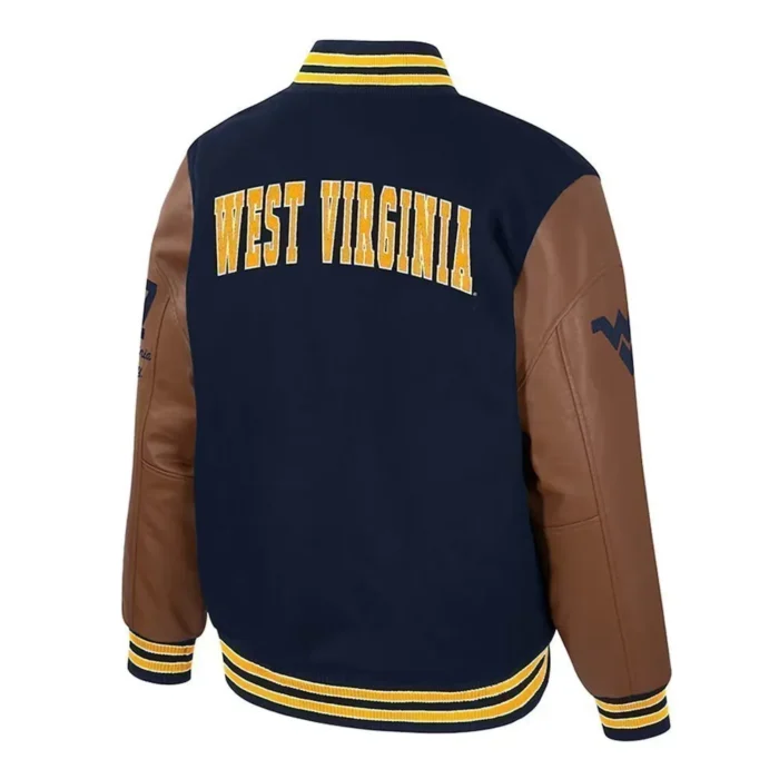 West Virginia Mountaineers Navy and Brown Letterman Jacket Sale