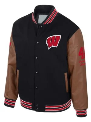 Wisconsin Badgers Black and Brown Letterman Jacket