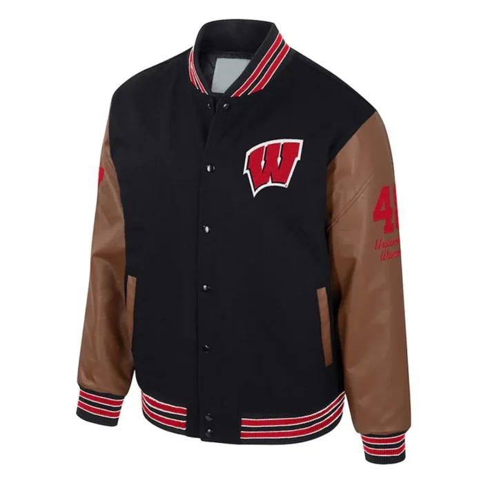 Wisconsin Badgers Black and Brown Letterman Jacket