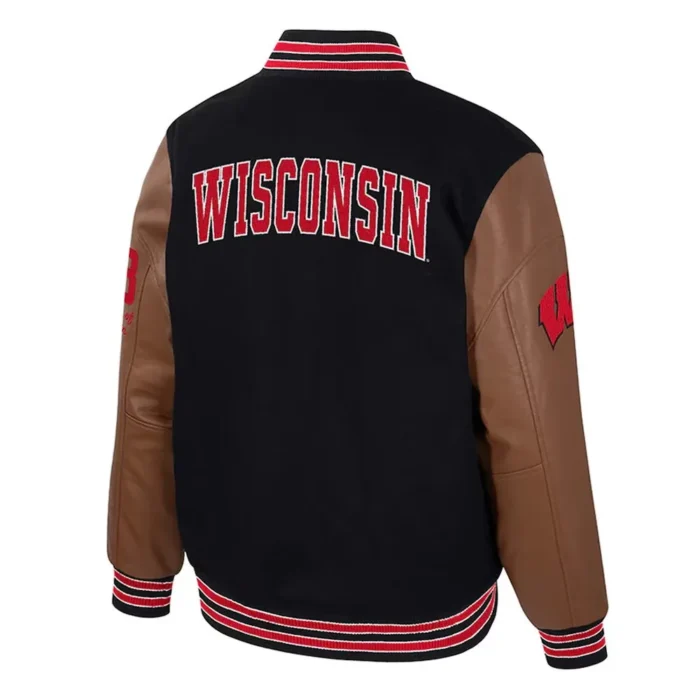 Wisconsin Badgers Black and Brown Letterman Jacket Sale