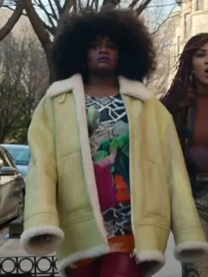 Angie Wilson Harlem S01 Shearling Leather Yellow Jacket