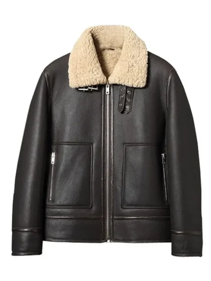 Men Black Shearling Aviator Jacket